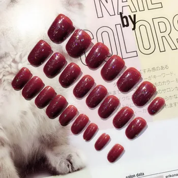 

24 PCS Fashion Elegant False Nails Plastic Nail Art Ballerinas Full Cover Round Head Professional False Nail Nature with Glue