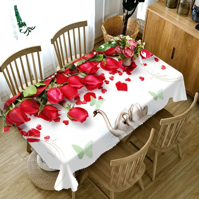 Red Rose Tablecloth Waterproof Dinner Party Wedding Coffee Table Red Rose Tablecloth Waterproof Dinner Party Wedding Coffee Table Cloth Round Rectangular Home Decorative Cover Linen