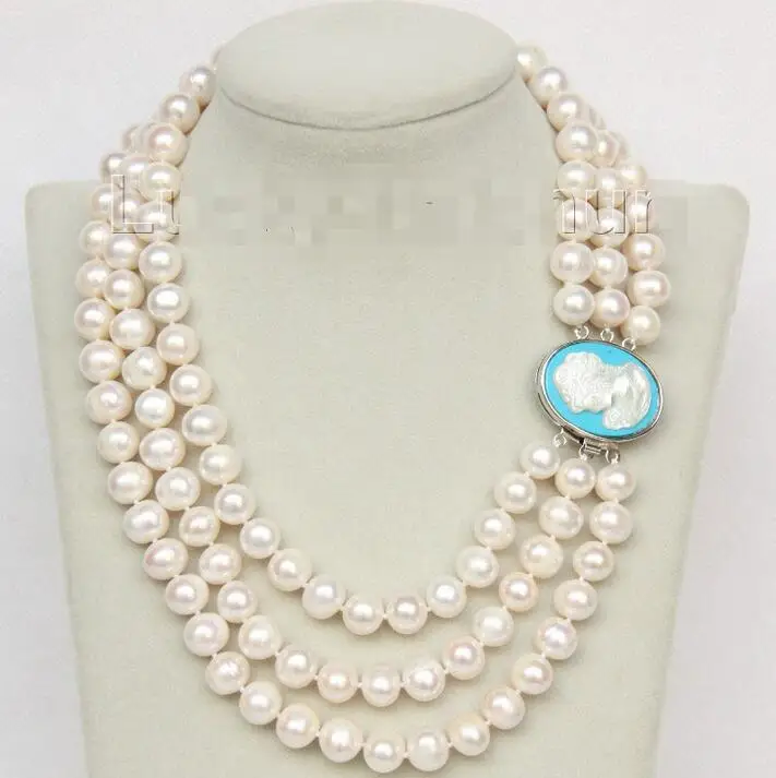 

Free Shipping >>>luster 16"-18" 3row 11mm round freshwater white pearls necklace j10056