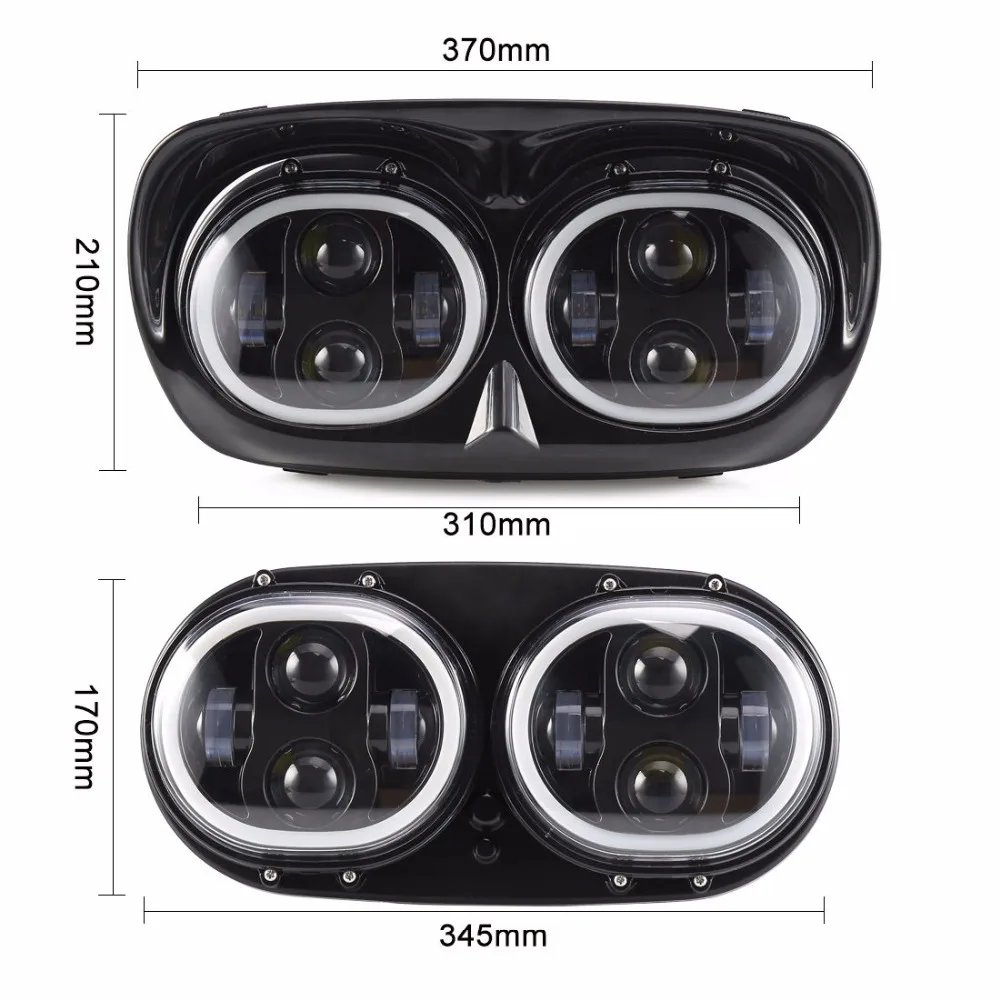 

80W LED Projector Road Glide Headlights Assembly Angel Eyes Halo DRL Dual Light For Harley Davidson