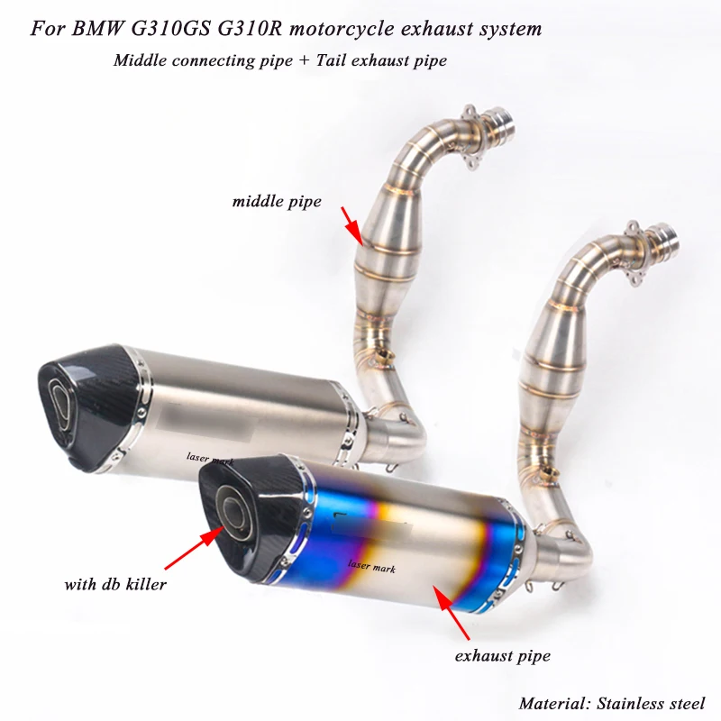

Silp on for BMW G310GS G310R Motorcycle Middle Connecting Pipe With Tail Exhaust Muffler Pipe Modified 51mm Silencer System
