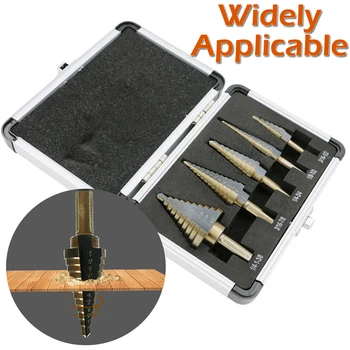 

5pcs/Set HSS Titanium Cone Drill Hole Cutter Bit Multiple Hole 50 Sizes Step Drill Bit With Case Power Tool Drill Bit