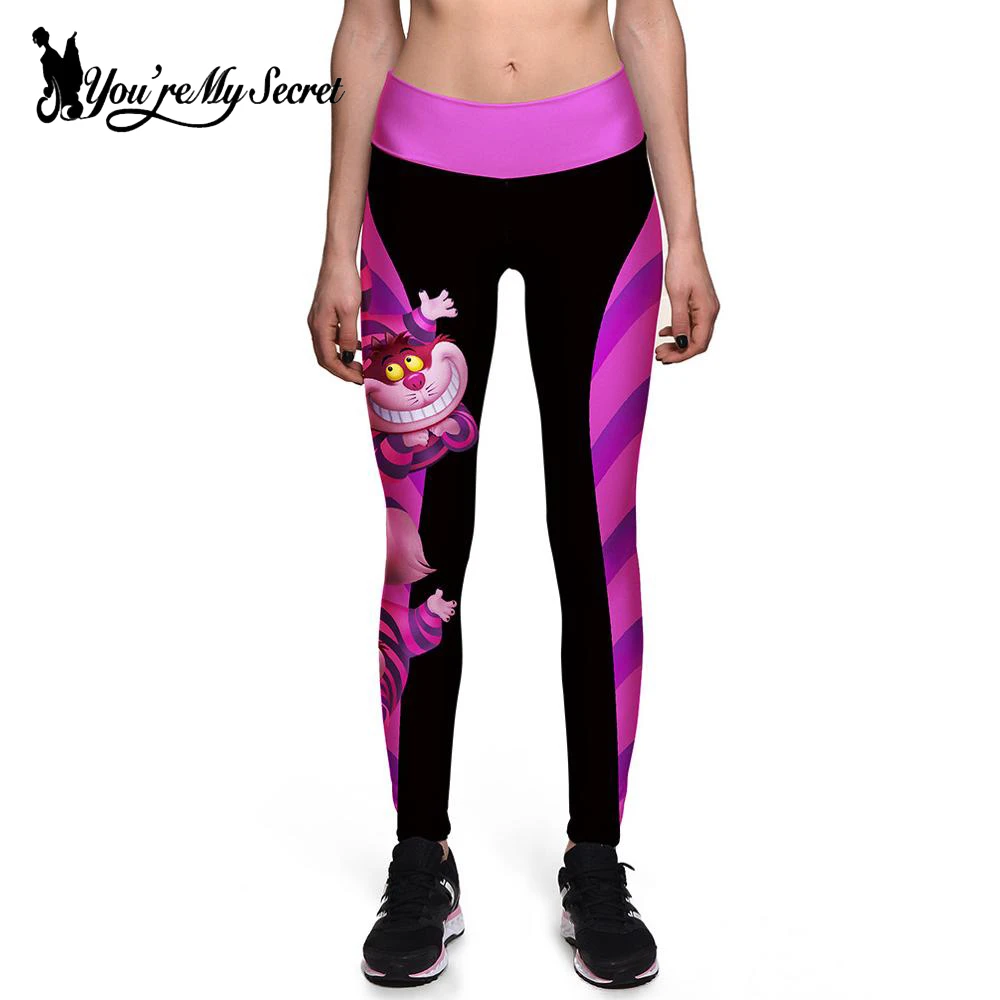 [You're My Secret] Halloween Women Leggings High Waist Silm Fitness Leggins Alice In Wonderland Smile Cat Digital Print Pants seamless leggings