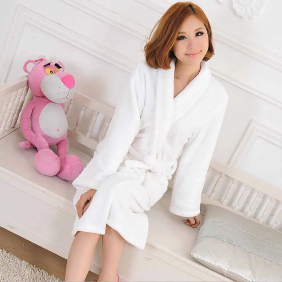Long Casual Unisex Winter Warm Dressing Gown Women And Men White Robes White Cotton Twist Towel