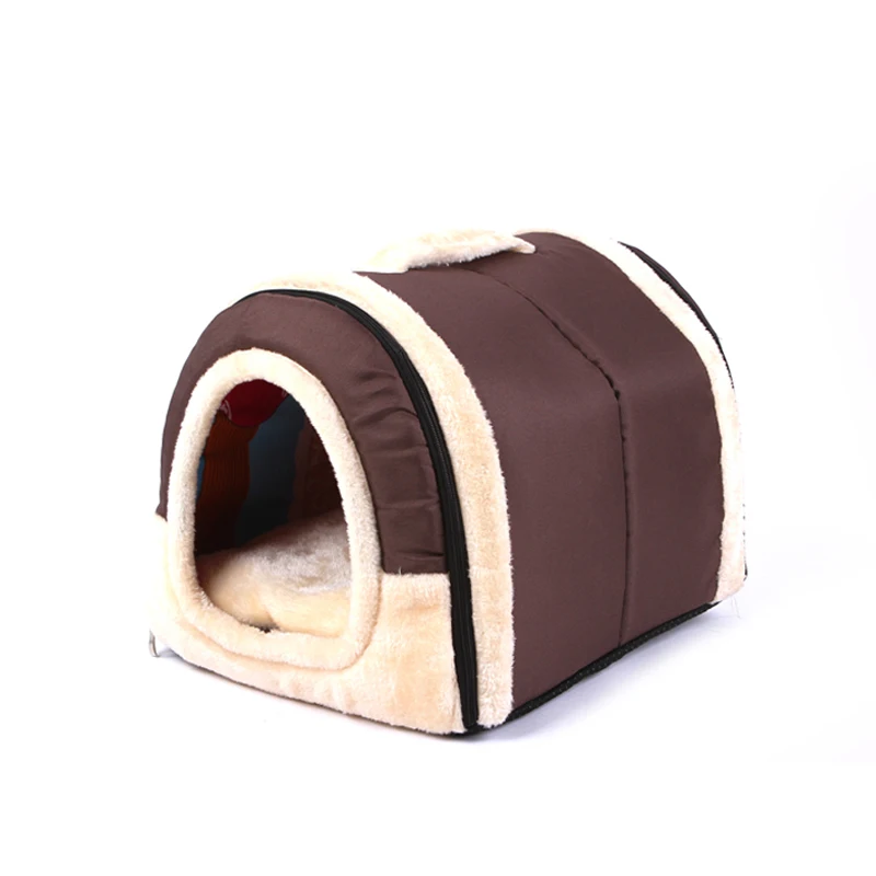 

Portable Pet Dog Cat Brown House Foldable Warm Cozy Pet House Plush Cloth Cute Kennel For Universal Pet Dog Bed Sofa 3 Size