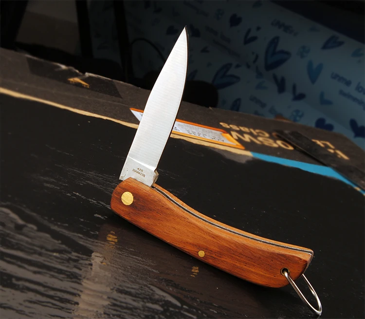 simple style Wooden handle EDC knife outdoor camping knife gift folding