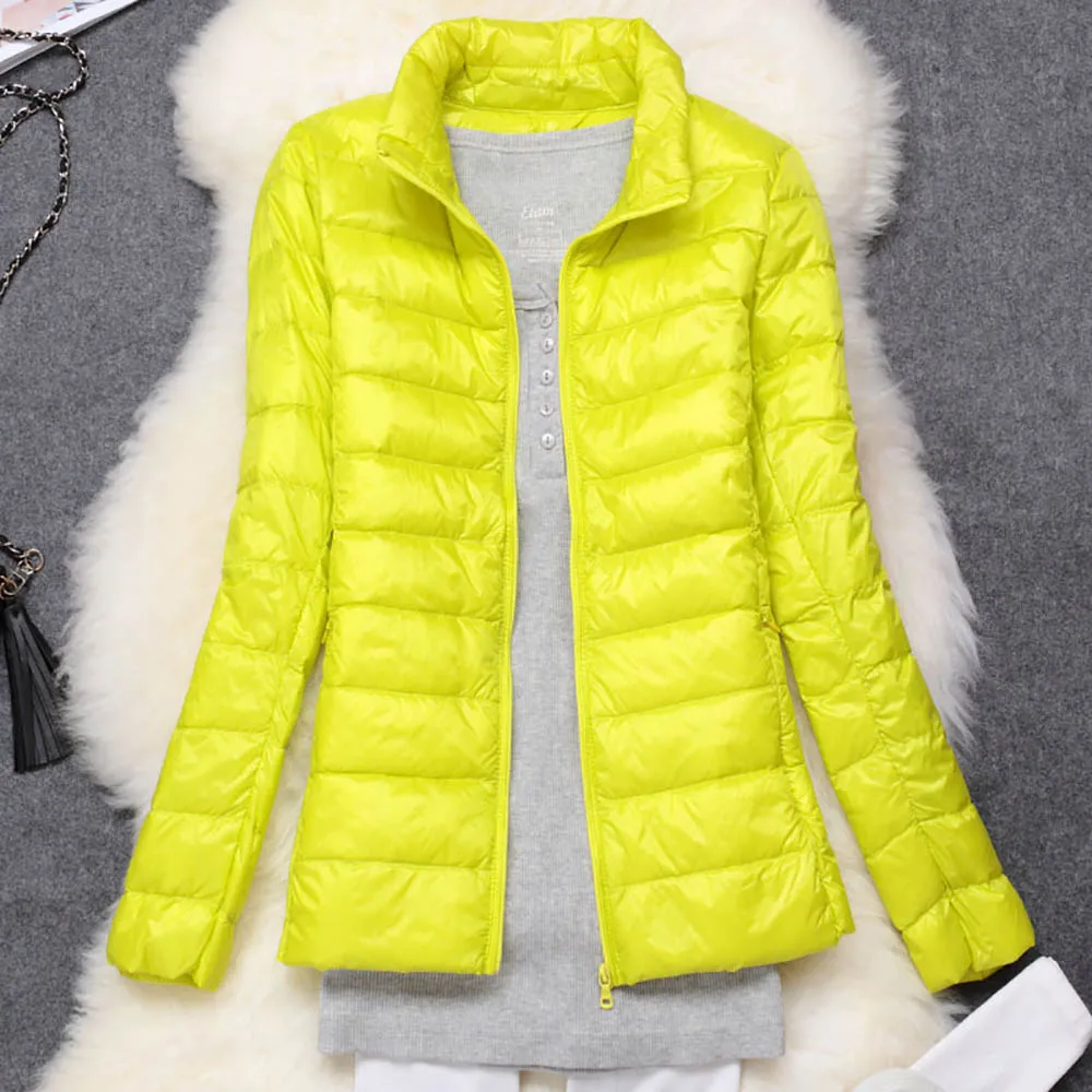 Бренд, 90% белый утиный пух, ультра легкие куртки для женщин, осенне-зимний пуховик, пальто, женский пуховик на молнии с карманами, парка - Цвет: Yellow