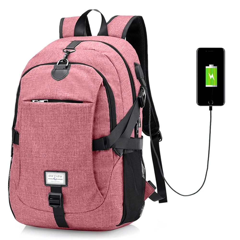 Casual Pink Backpack Women School Student Loptop Backbags With USB