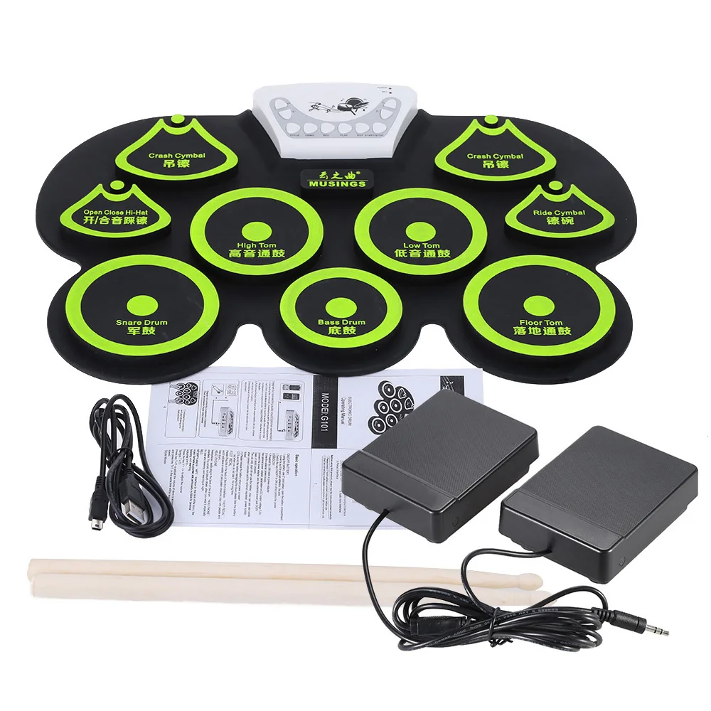 Silicone Portable Foldable Digital USB Roll-up Electronic Drum Pad Kit with Stick and Foot Pedal