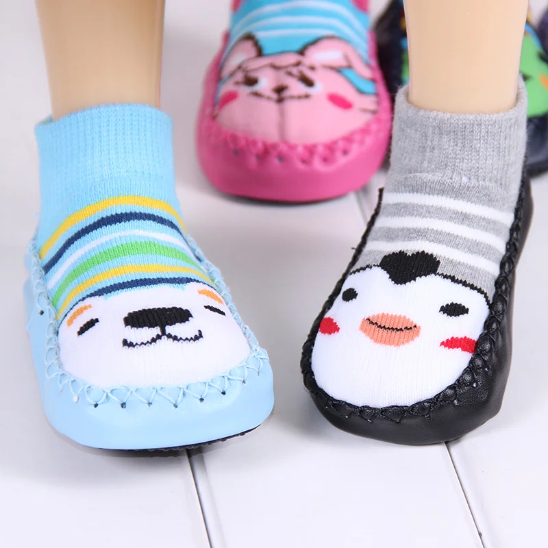 Детские носки-Тапочки хлопковые мягкие нескользящие носки с рисунками для маленьких мальчиков и девочек осенне-зимний толстый Противоскользящий носок