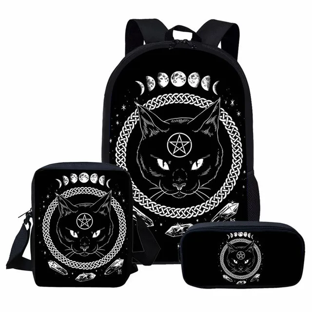 

Black Cat Print Book Bag Large Capacity Schoolbag for Teenager Girls 3Pcs/Set School Rucksack Children Backpack