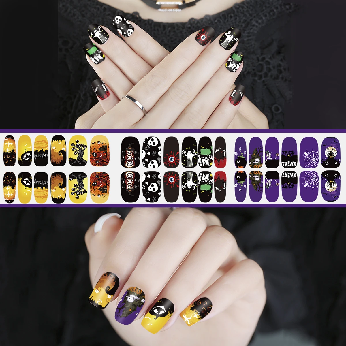 ETEREAUTY Хэллоуин светящиеся наклейки для ногтей наклейки для дизайна ногтей Полные наклейки-Покрытие набор