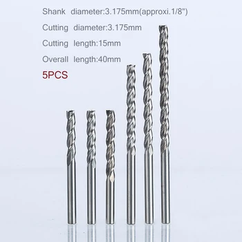 

SHINA 5pcs 3.175mm 3 Flute Spiral Cutter Router Bits For Wood CNC End Mill Carbide Milling Cutter Tugster Steel Cutter 3.175x15