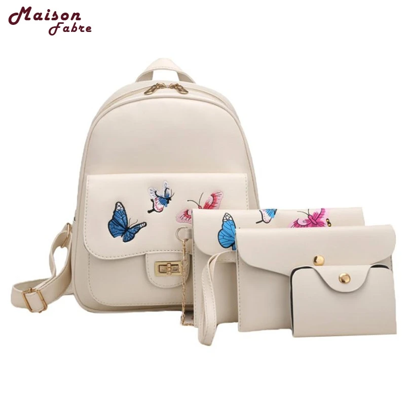 

Maison Fabre Fashion Backpack New 4 Sets Women Girl Butterfly Embroidery School Bag Shoulder 2017 Hot DropShipping OB23