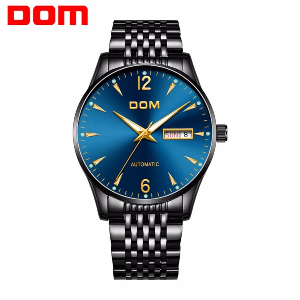 Механические часы DOM автоматические мужские часы лучший бренд класса люкс стальной ремень повседневные кожаные водонепроницаемые часы мужские M-89BK-2M2