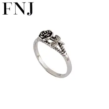 

925 Silver Rose Flower Rings for Men Women Jewelry 100% Real S925 Sterling Thai Silver Ring Size 5.5-8