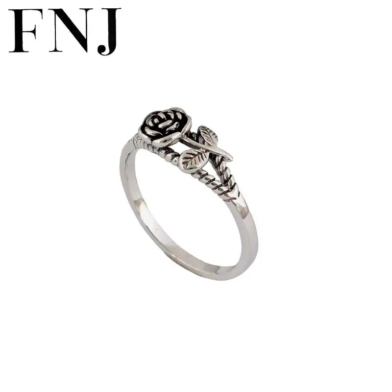 925 Silver Rose Flower Rings for Men Women Jewelry 100% Real S925 Sterling Thai Silver Ring Size 5.5-8