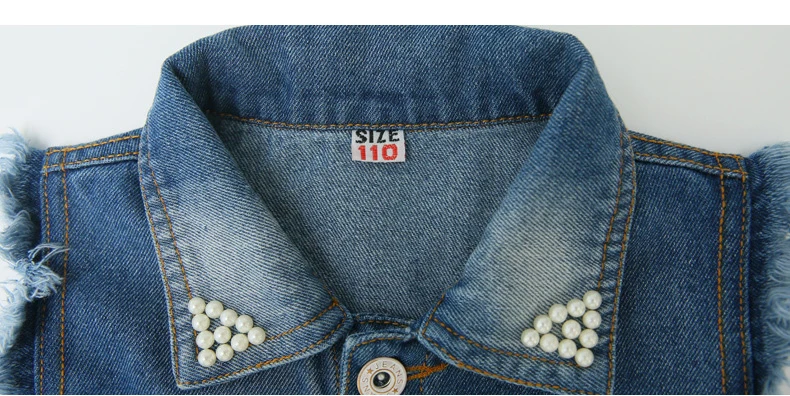 Bebê sem Mangas Colete com Bolsos Colete para Roupas da Criança Primavera Outono Moda Denim Turn-down Collar Menina Pérolas Legal Bc212 6 turn-down collar colete com bolsos menina pérolas