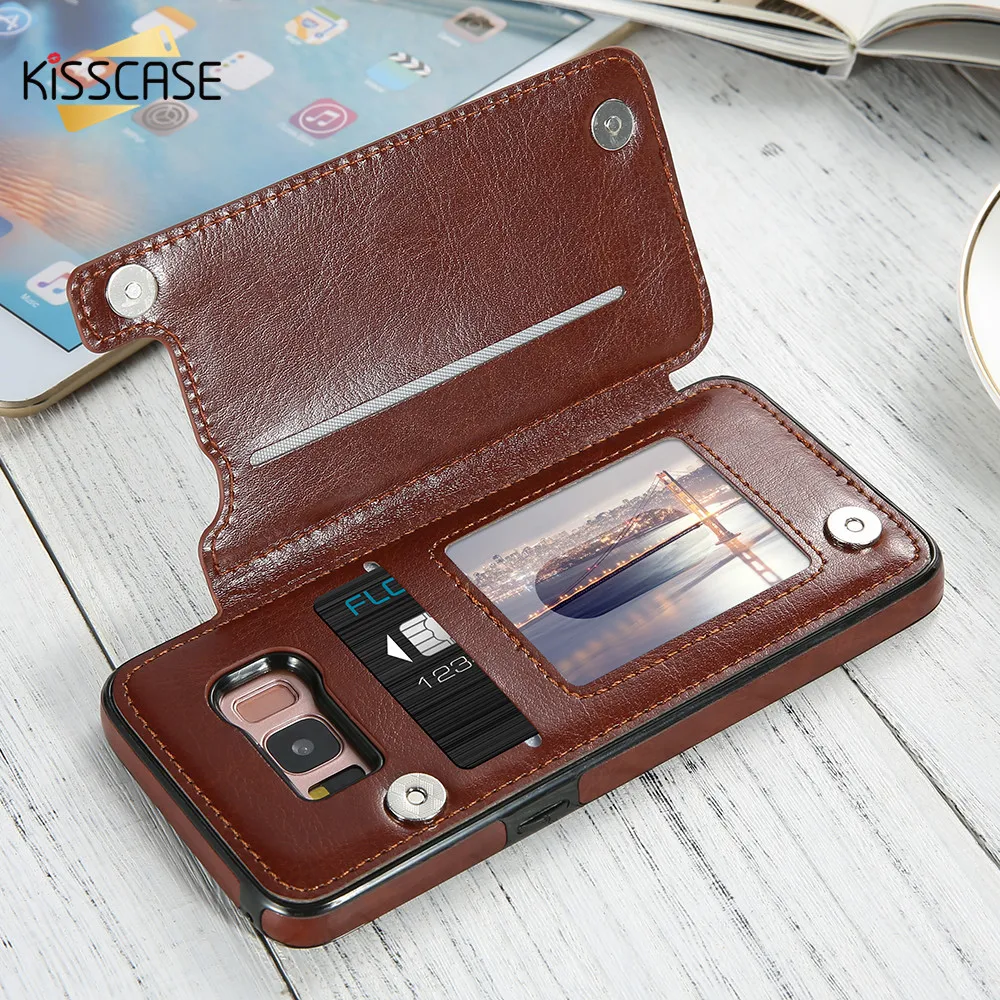 Kisscase Case Ретро Флип кожаный чехол для Samsung Galaxy S8 S9 Plus Слот для карты держатель Телефонные Чехлы для Samsung S7 S7 Edge Note 8