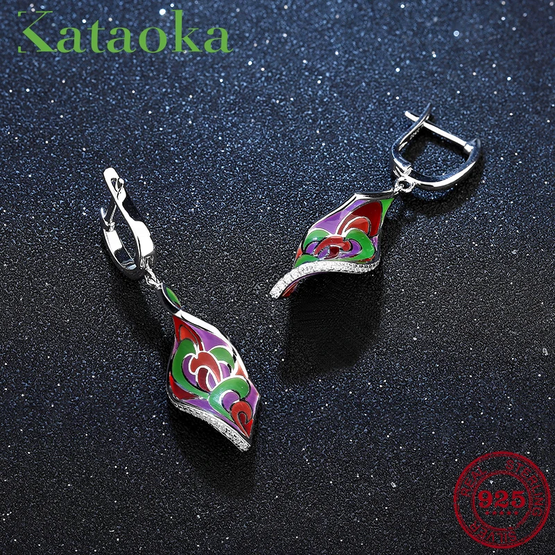 

New 925 Sterling Silver Luxury Colorful Enamel Earrings Fashion Sexy appeal shape Earing Fine Charming Party Jewelry Gift