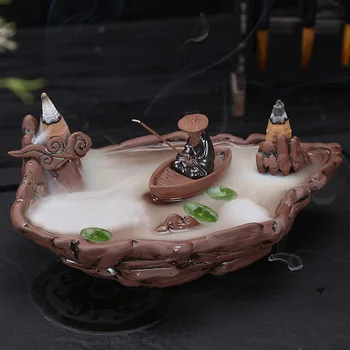 

high-grade 16x25.5x15cm Home Decor The old man/Buddha fishing alone in Chinese Poems Censer Creative Backflow Stove Tower Censer