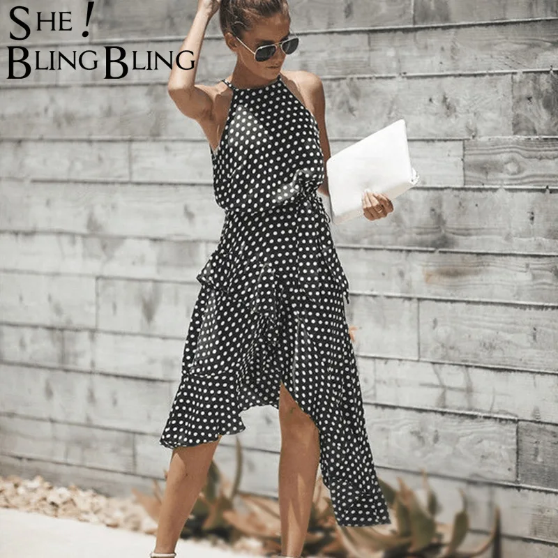 Sheblingbling летнее женское платье без рукавов с оборками и асимметричным подолом