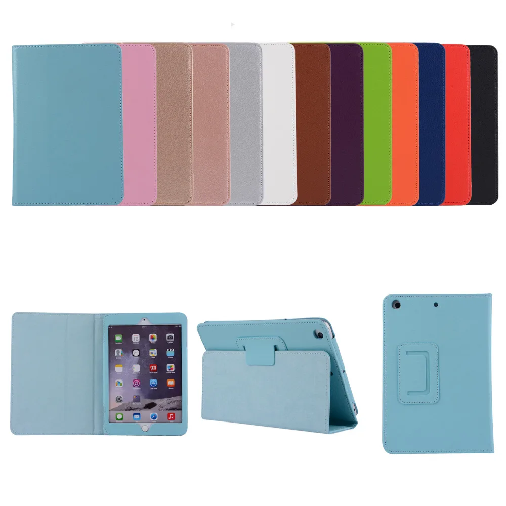 

Ultra Slim Litchi Grain 2-Folder Folio Stand PU Leather Skins Protective Shell Cover Case For Apple iPad Mini 1 2 3 7.9" Tablet