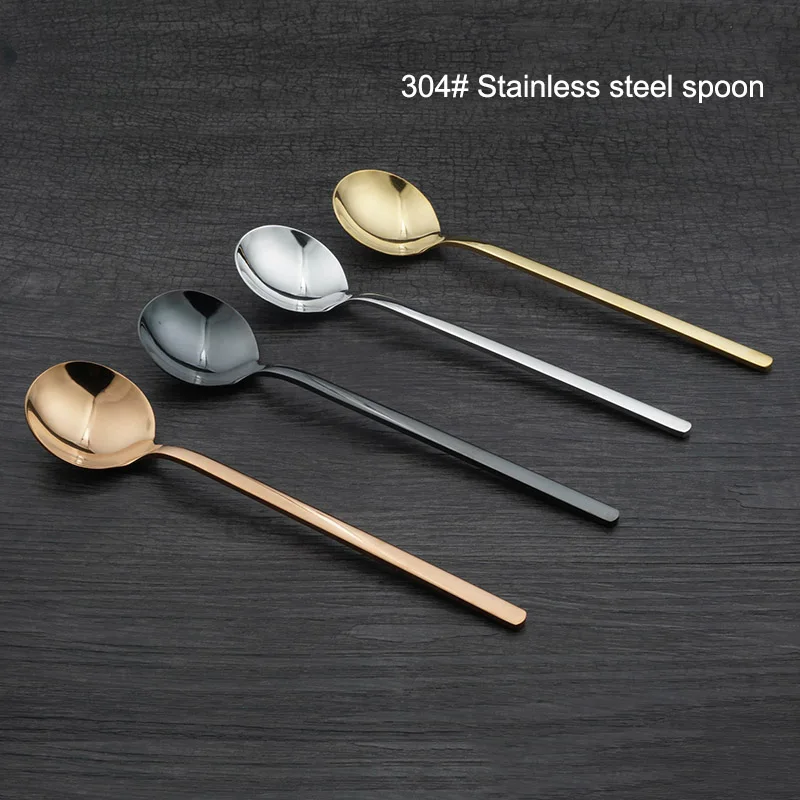Long Handle Coffee Tea Scoops Stainless Steel Spoon Tableware