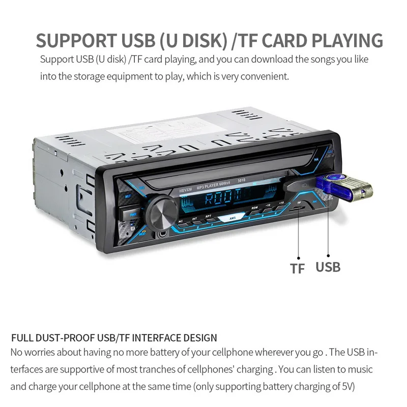 3,5 дюймов съемный Панель In-Dash RDS + 12 V MP3 плеер стерео хэндс-фри вызовов AM FM TF/USB разъём подачи внешнего сигнала Aux-In Bluetooth 1 Din автомобильное