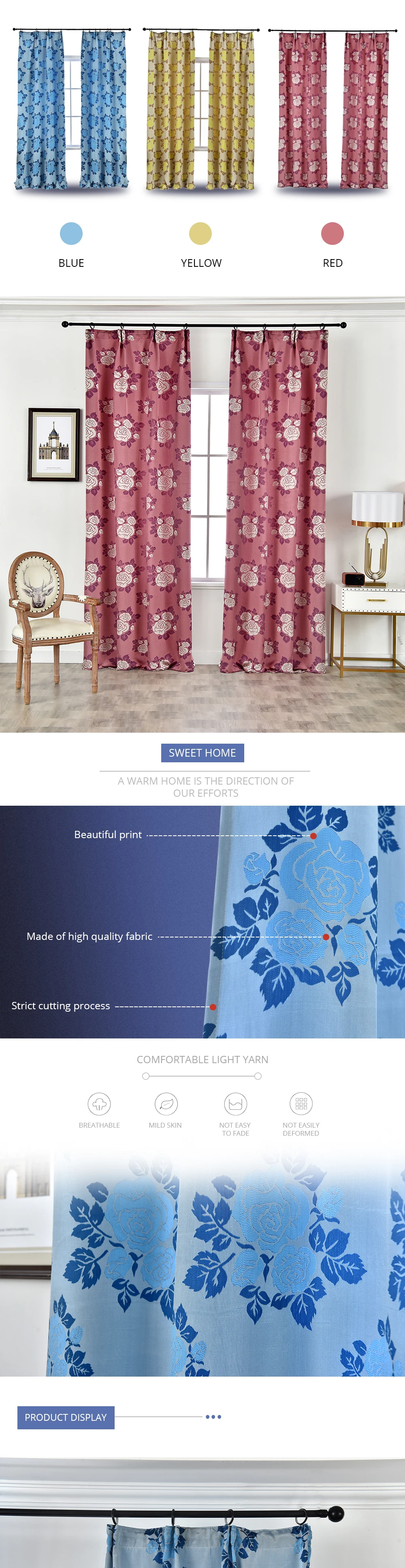 WZ05 NAPEARL 1 Piece Pastoral Style Modern Rose Jacquard Curtains for Living Room Window Drops Thread Fabric Home Decor Elegant Panel (1)