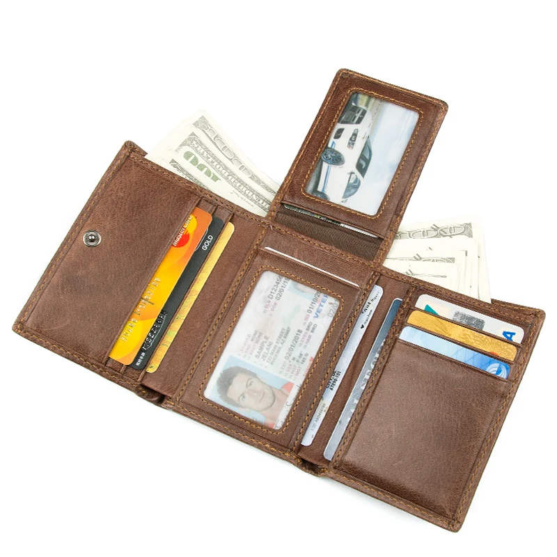 

Men Real Leather RFID Blocking Wallet Travel ID Cover Credit Card R-8105C