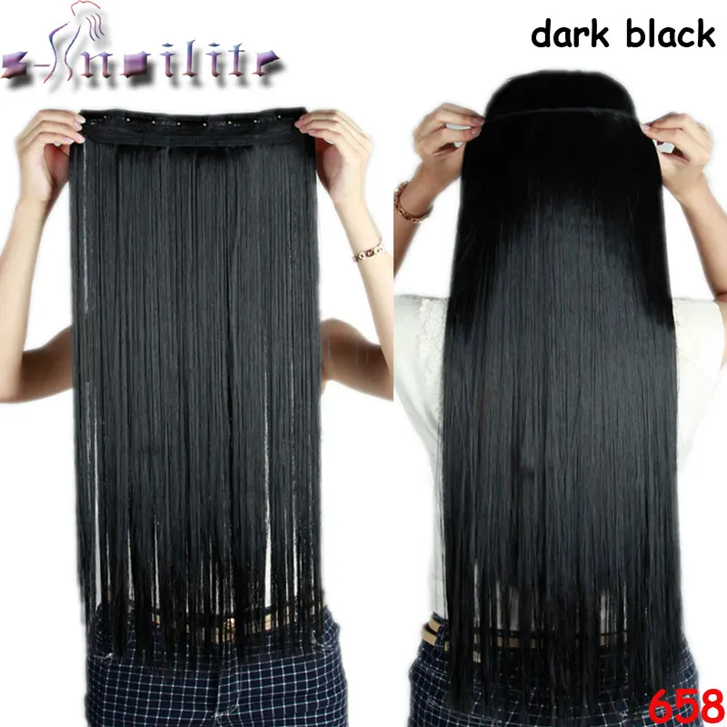S-noilite, длинные волосы на заколках, 1 шт., для наращивания, 5 клипов, прямые волосы, синтетические волосы, черный, коричневый, фиолетовый, красный - Цвет: dark black