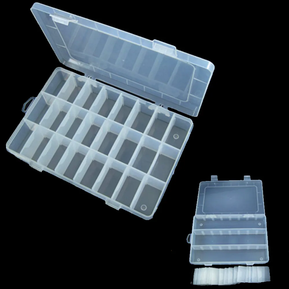 

High quality 24 Compartment Fishing Lures Tackle Hooks Baits Storage Plastic Box removable handle Light waterproof #YL5