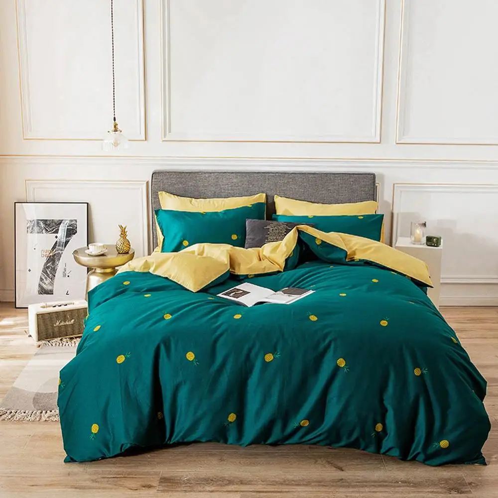 

2019 Yellow Pineapples Green Bed Cover Duvet Cover Set Cotton Bedlinens Twin Queen King Flat Sheet Fitted Sheet Bedding Set