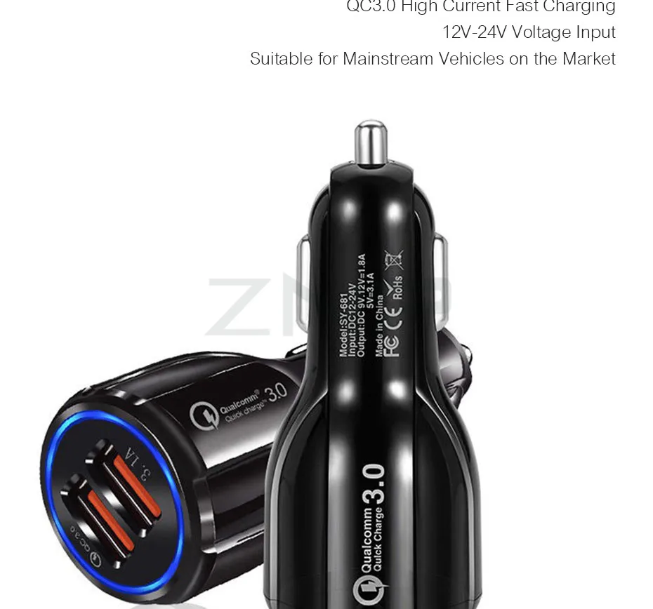 ZNP автомобильное USB зарядное устройство Быстрая зарядка 3,0 2,0 зарядное устройство для мобильного телефона 2 порта USB быстрое автомобильное зарядное устройство для iPhone samsung планшета автомобильное зарядное устройство