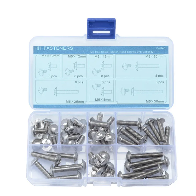 56 pcs M5 Hexagon Socket Button Head Screws with Collar Assortment Kit