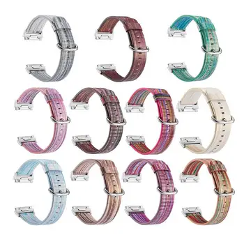 

1Pcs Rainbow Leather Smart Watch Band Wrist Strap w/Stainless Wearable Strap Smart Watch Accessories for F1tbit Ionic