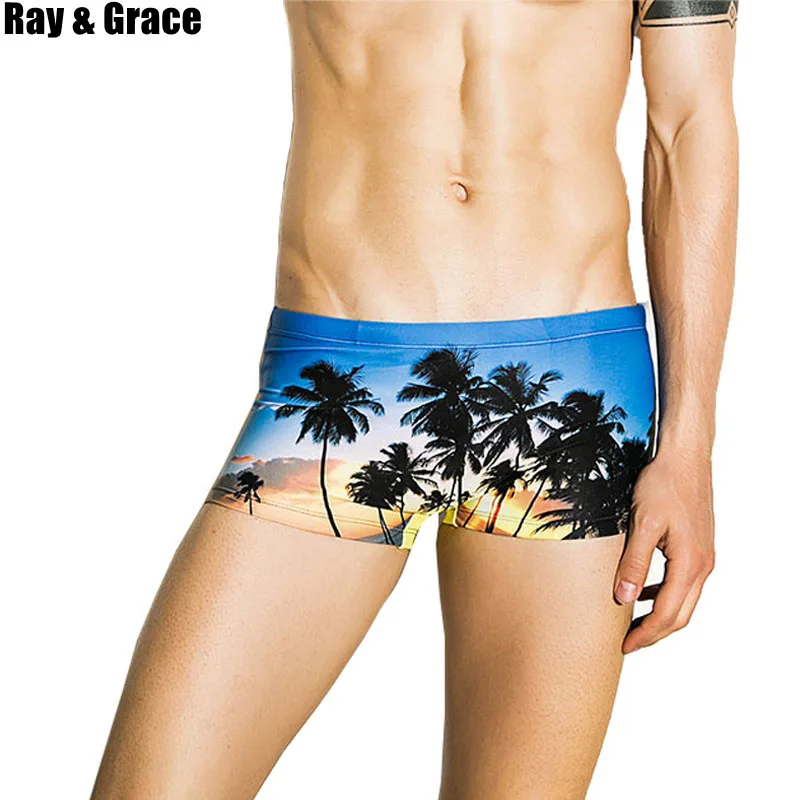 

RAY GRACE Summer Sexy Men's Trunks Swimsuit Swimwear Quick Dry Men Swim Low Waist Briefs Breathable Beach Shorts Swimming Trunks