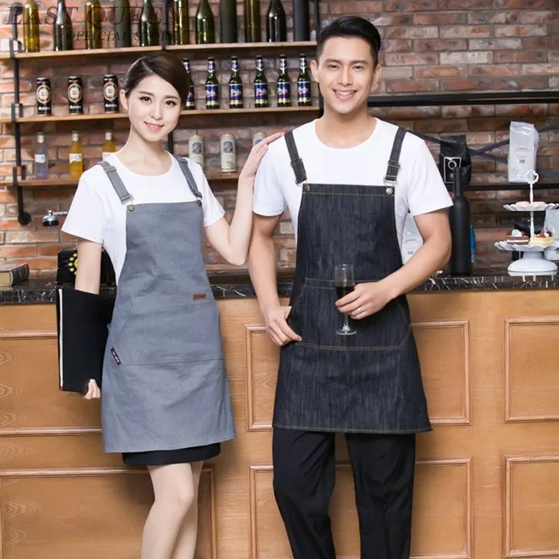 Denim work barista aprons pinafore coffee restaurant cook waiter waitress barbecue cooking kitchen apron DD1134
