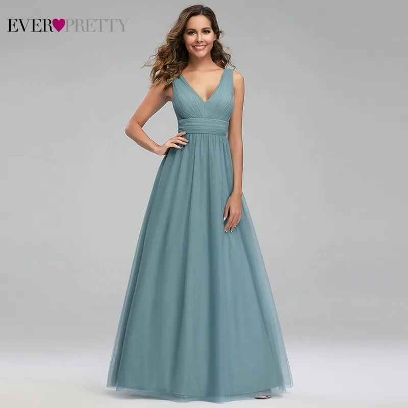 Ever Pretty элегантные пыльные синие длинные выходные платья без рукавов с v-образным вырезом А-силуэта сексуальные женские вечерние платья Vestidos De Gala