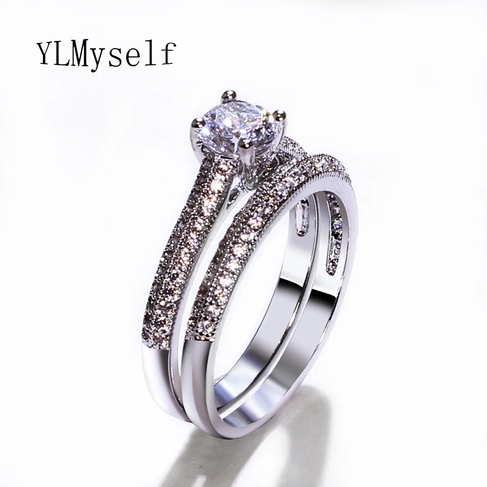 Buy Bridal wedding Rings 2pcs set Gold and White color