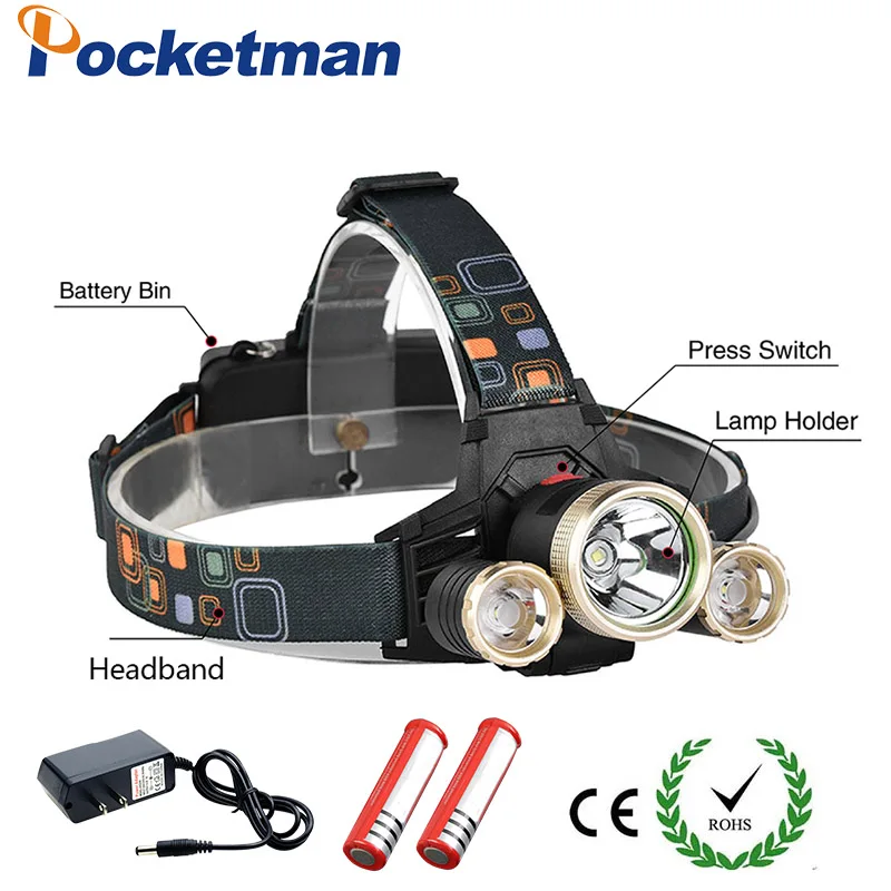 

12000LM T6 Led Headlamp Headlight T6+2XPE Lampe Frontale Head Light Flashlight LED Lamp Rechargeable Led Head Lamp zk40