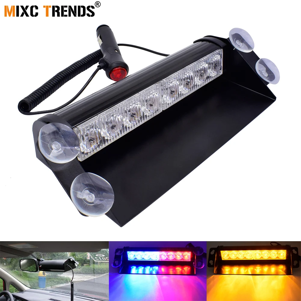 8 LED Warning Caution Car Van Truck Emergency Strobe Light Lamp For Interior Roof Red and White Dash Windshield