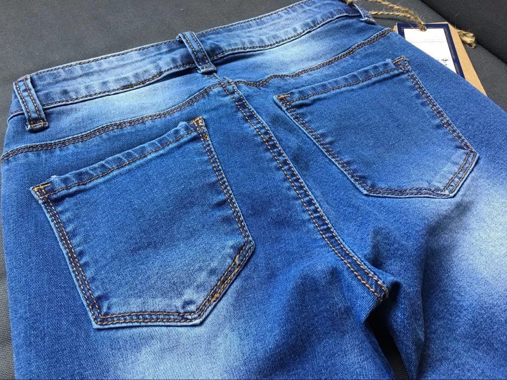 2017 New Hot Selling Women Low-waist Slim Elastic Jeans Pants Fit Close Pencil Pants Irregular Broken Hole Washed with Plus Size (12)