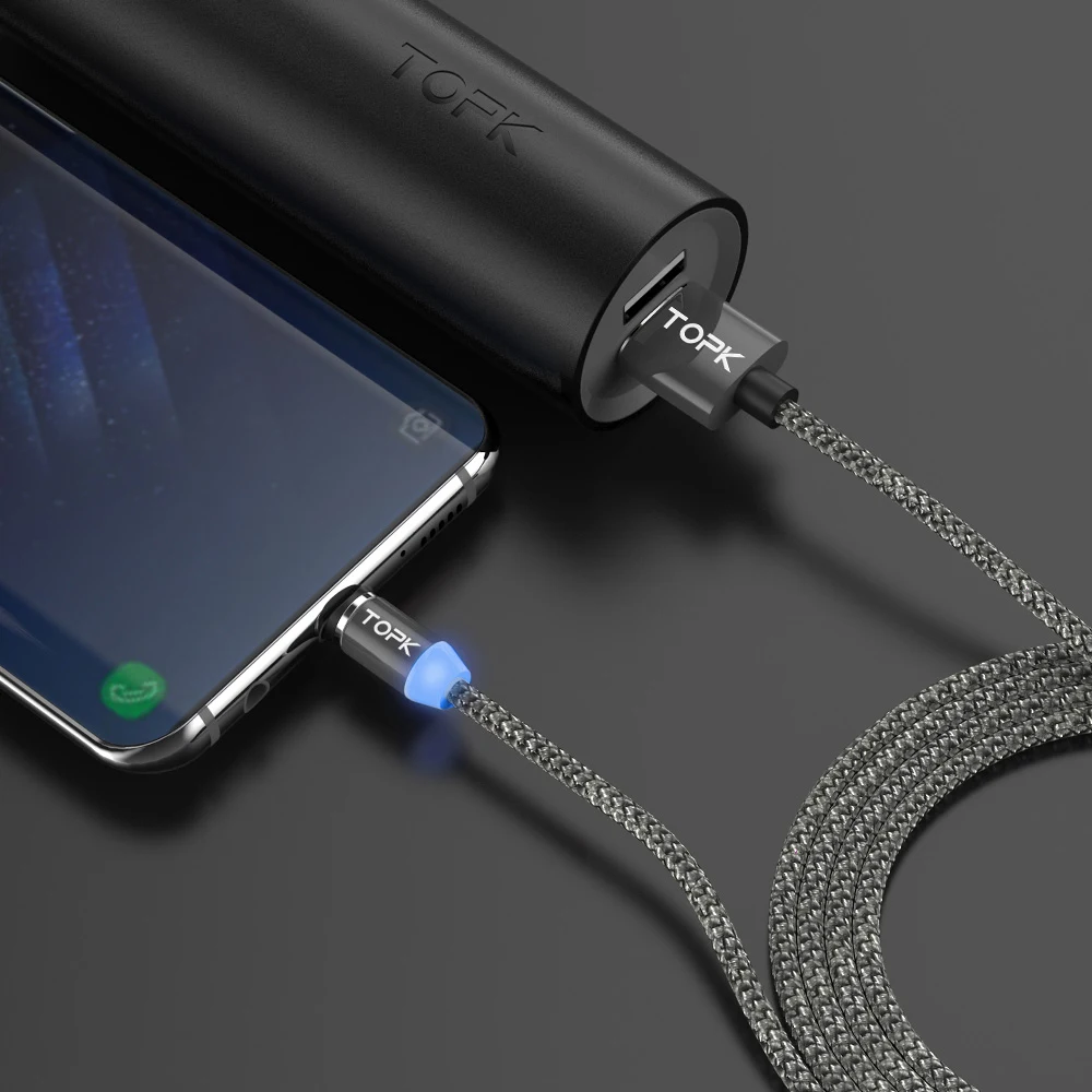 TOPK R-Line1 LED Magnetic USB Cable for iPhone Xs Max 8 7 6 & USB Type C Cable & Micro USB Cable for Samsung Xiaomi Huawei USB C TOPK R-Line1 LED Magnetic USB Cable for iPhone Xs Max 8 7 6 & USB Type C Cable & Micro USB Cable for Samsung Xiaomi Huawei USB C
