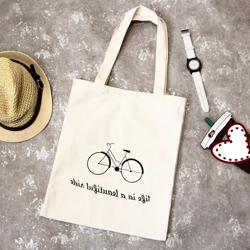 

Fashion Casual Women Tote Canvas Letter Printing Shoulder Bag Female Beach Bag Shooping Handbag Eco Environmental Friendly White