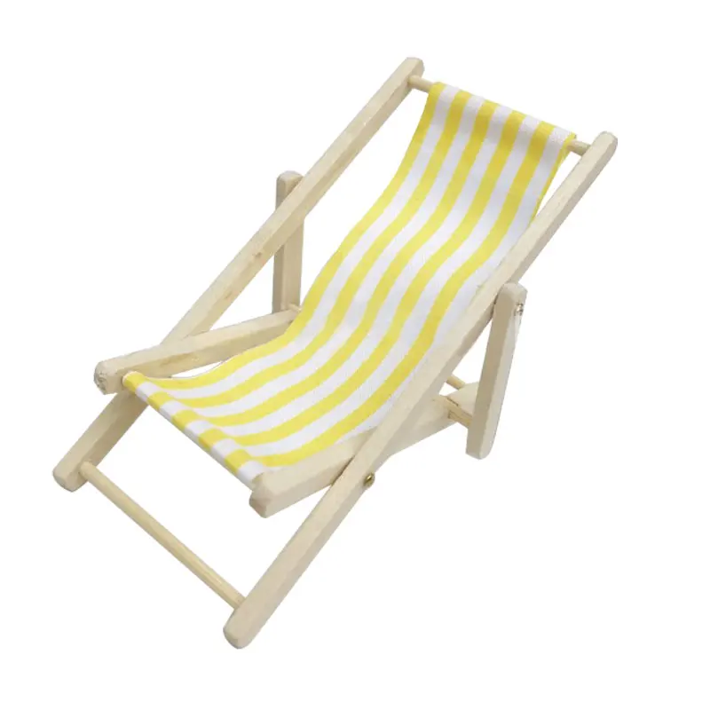 1:12 Scale Foldable Wooden Deckchair Lounge Beach Chair For Lovely Miniature For Small Dolls House Color In Green Pink Blue - Цвет: Цвет: желтый