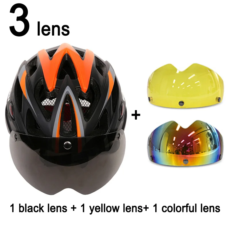 MOON 275g Магнитные очки Сверхлегкий велосипедный шлем с объективом в форме велосипеда шлем 25 вентиляционных отверстий Casco Ciclismo - Цвет: Orange Black 3Lenses