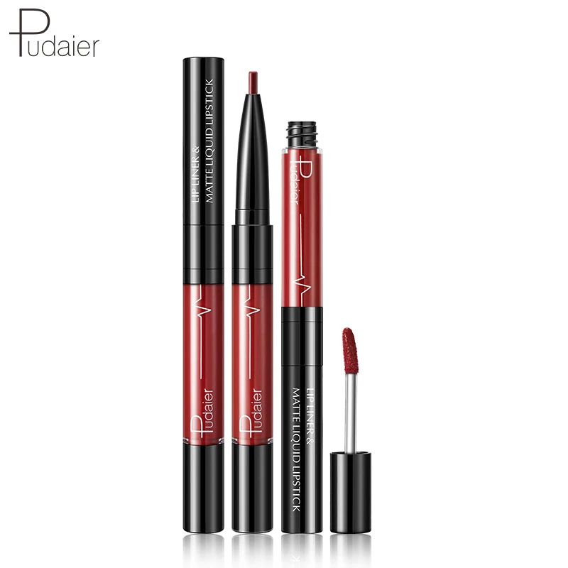 

2 in 1 Lip Liner+Lipstick 16 Colors Waterproof Lasting Lip Pencil Double Head Liquid Lip Stick Makeup Matte Batom maquiagem