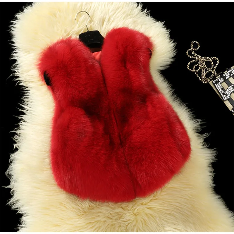 Жилетка для маленьких девочек; однотонное пальто из искусственного меха; куртка для девочек 1-8 лет; детский зимний меховой жилет; теплая верхняя одежда; одежда - Цвет: red
